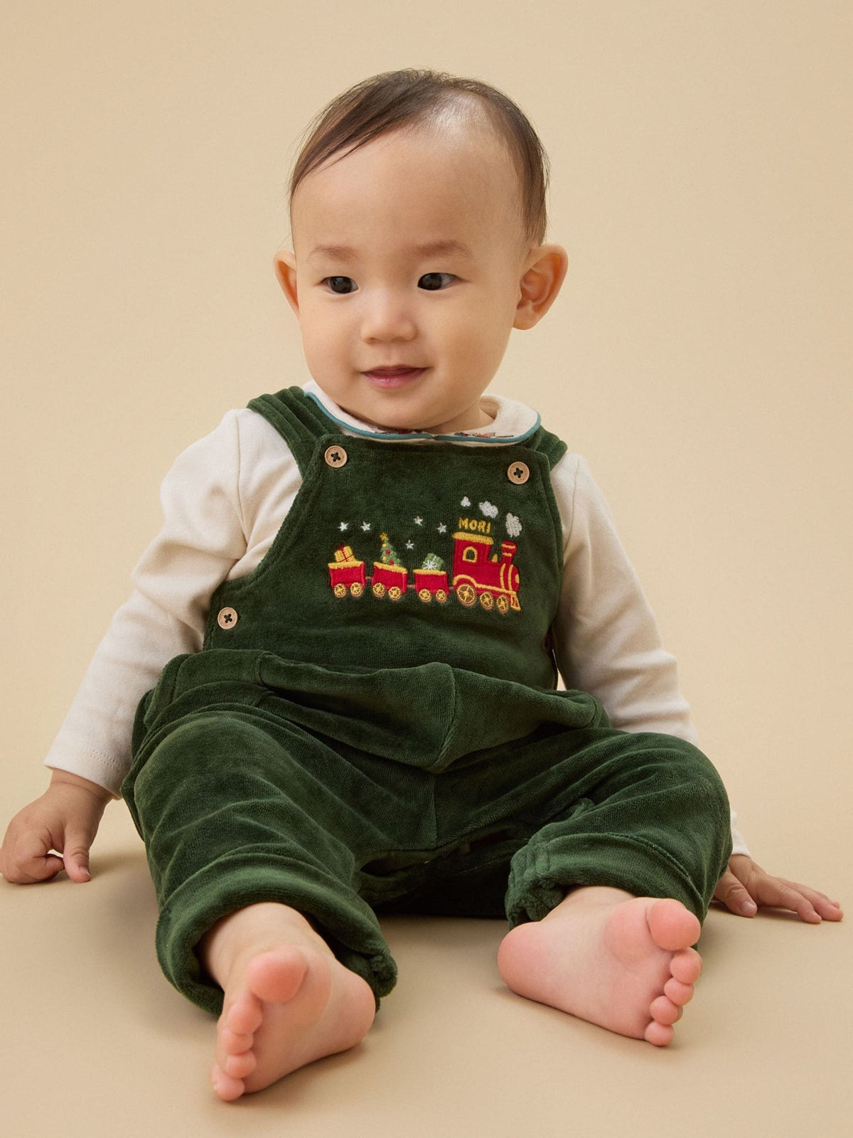 MORI Green Train Print Velour Dungarees - image 1