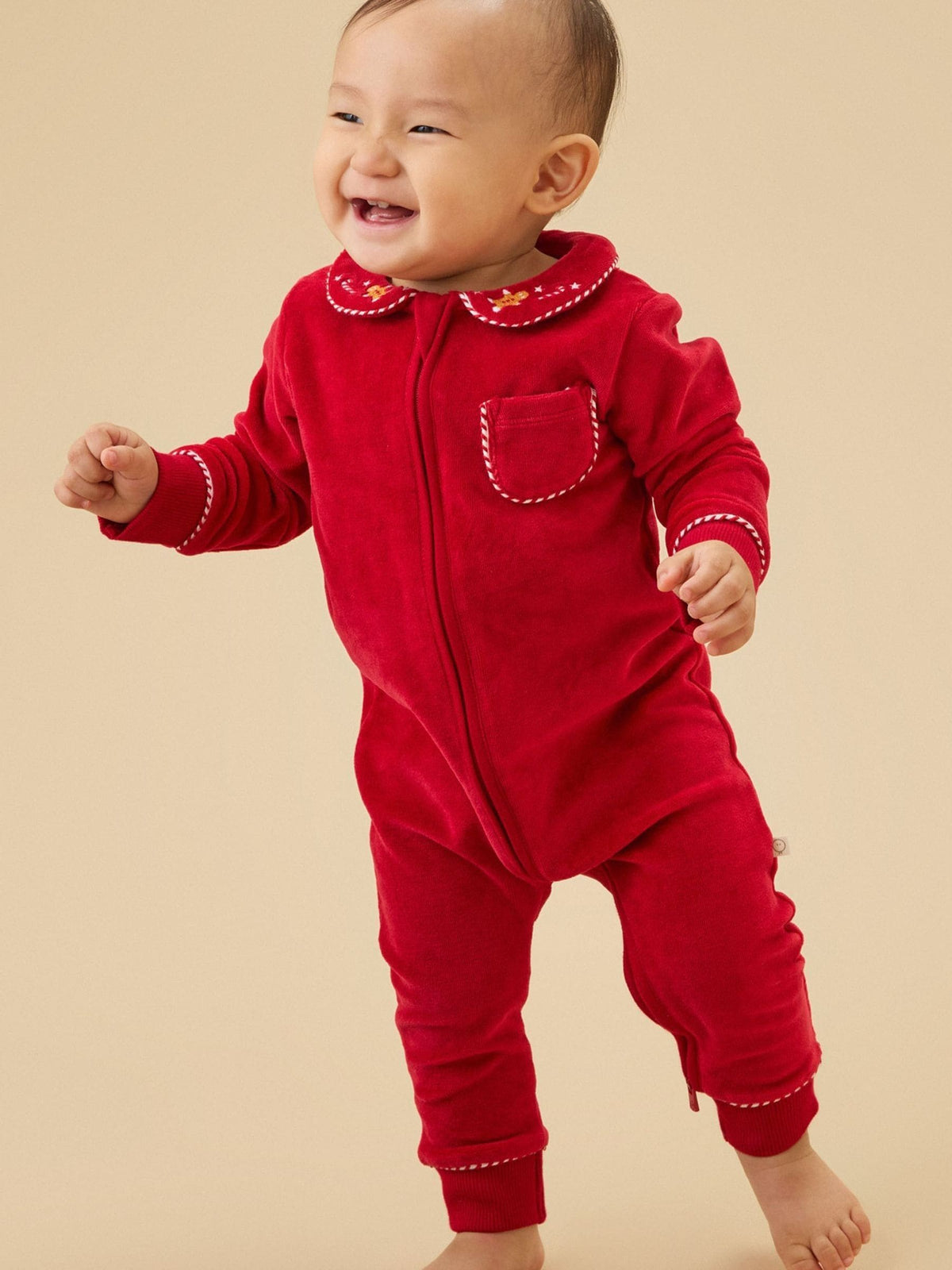 MORI Red Christmas Velour Two Way Zip-Up Sleepsuit - image 1