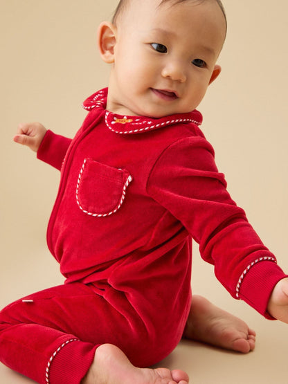 MORI Red Christmas Velour Two Way Zip-Up Sleepsuit - image 2