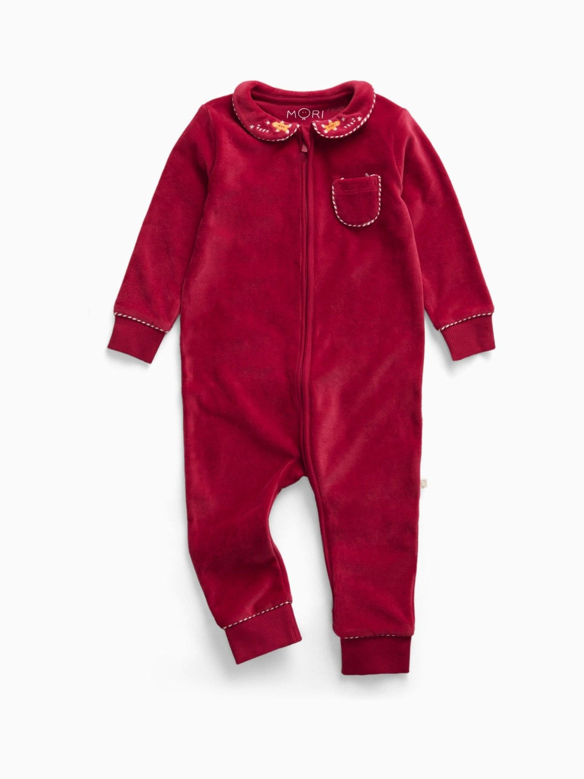 MORI Red Christmas Velour Two Way Zip-Up Sleepsuit - image 3