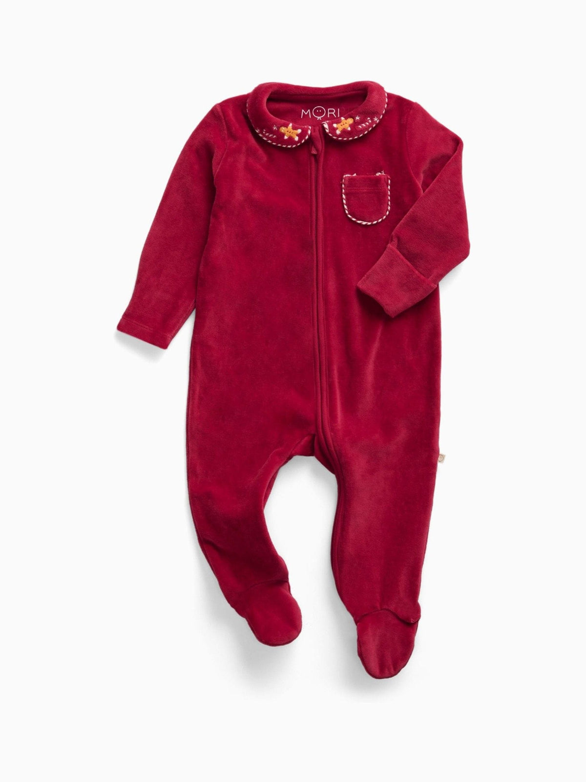 MORI Red Christmas Velour Two Way Zip-Up Sleepsuit - image 4