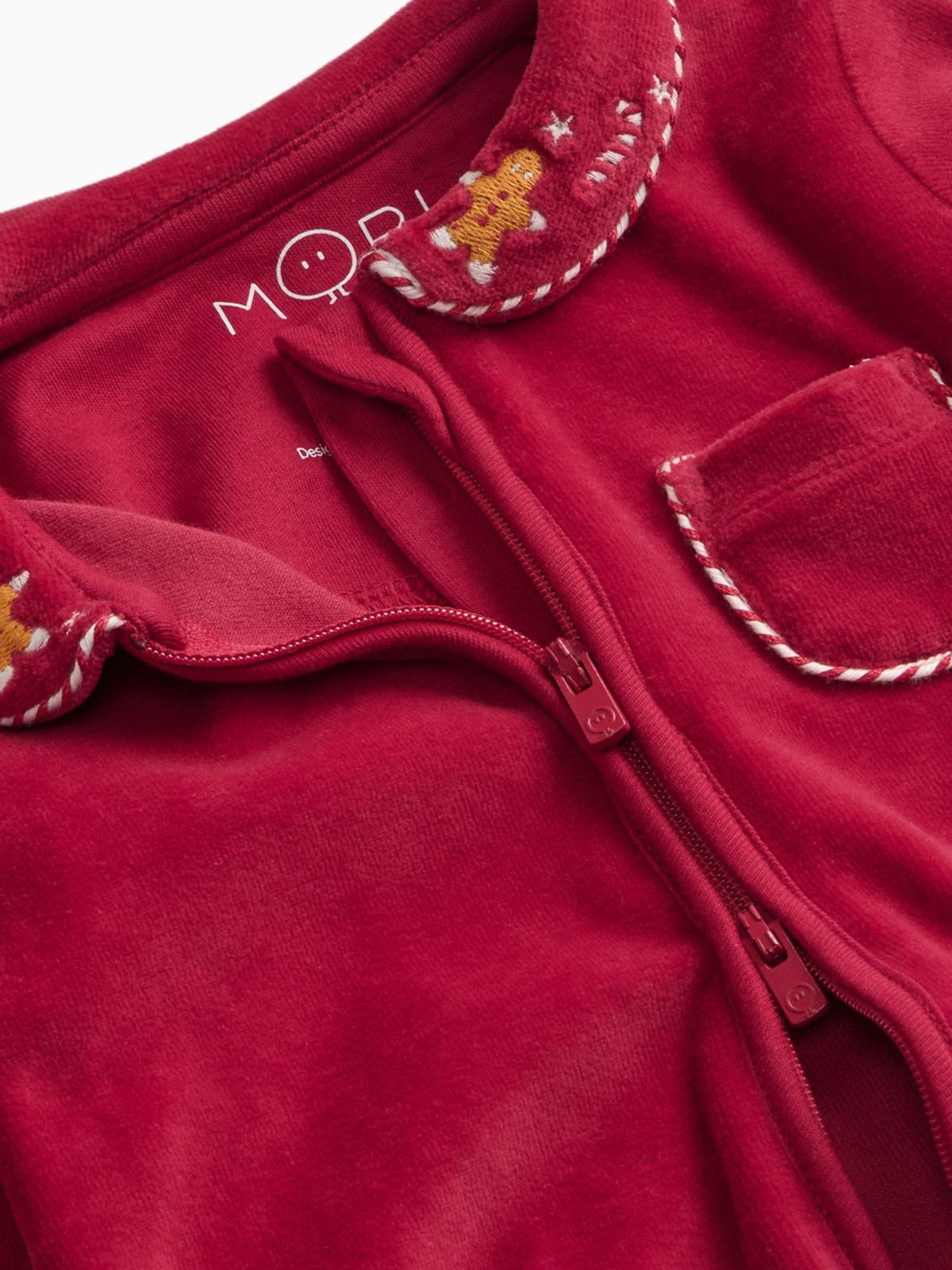 MORI Red Christmas Velour Two Way Zip-Up Sleepsuit - image 5