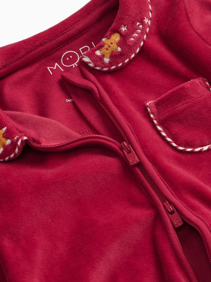MORI Red Christmas Velour Two Way Zip-Up Sleepsuit - image 5