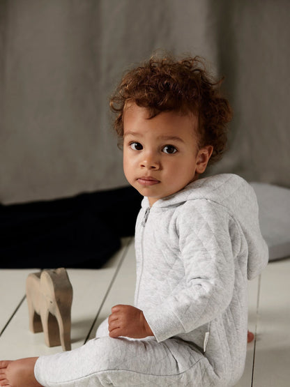 Purebaby Grey Cotton Quilted Zip Pramsuit image 1