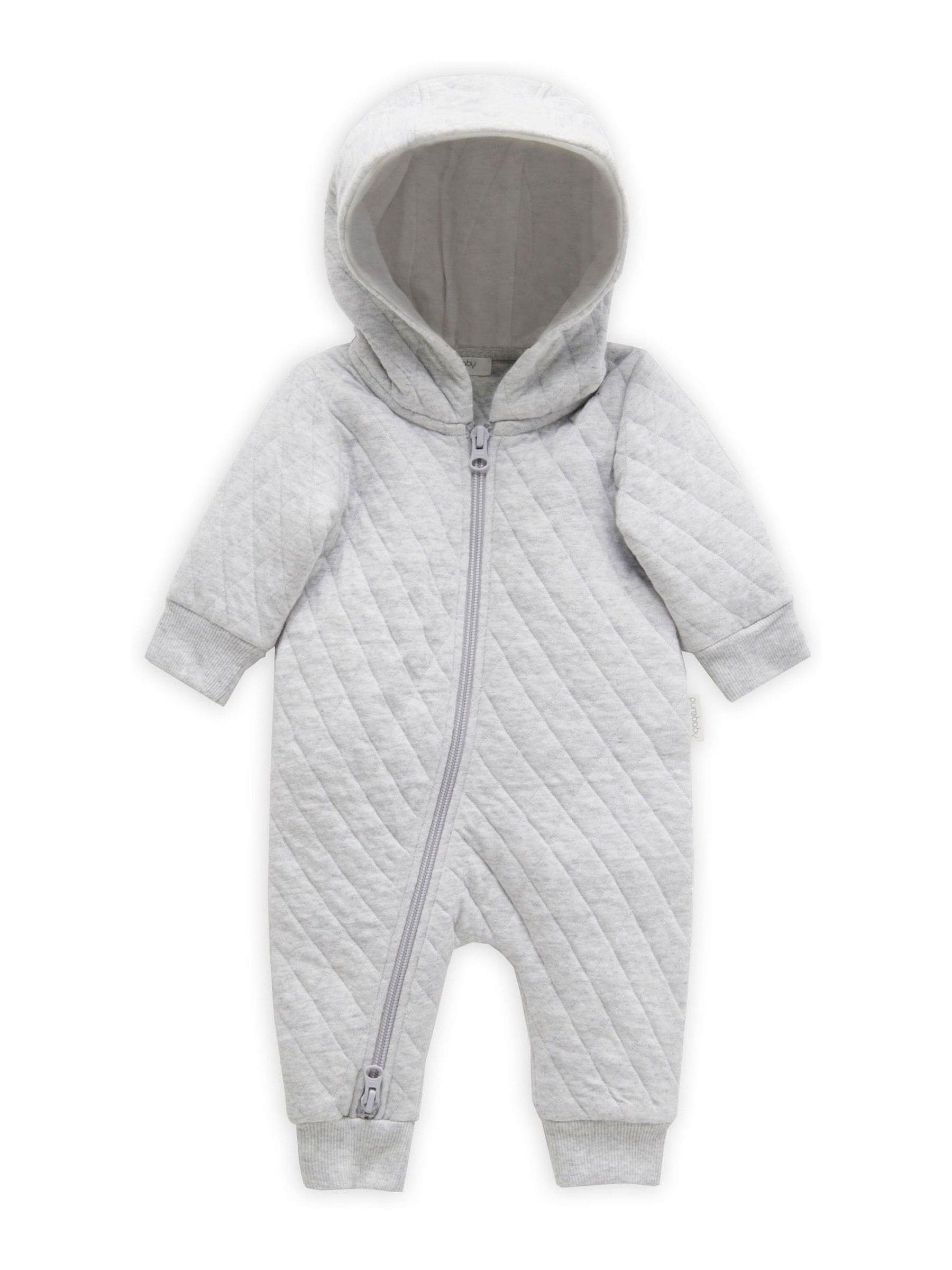 Purebaby Grey Cotton Quilted Zip Pramsuit image 2