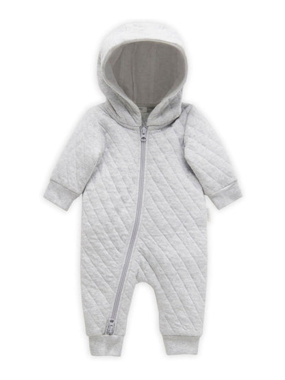 Purebaby Grey Cotton Quilted Zip Pramsuit image 2