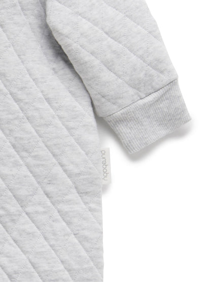 Purebaby Grey Cotton Quilted Zip Pramsuit image 4