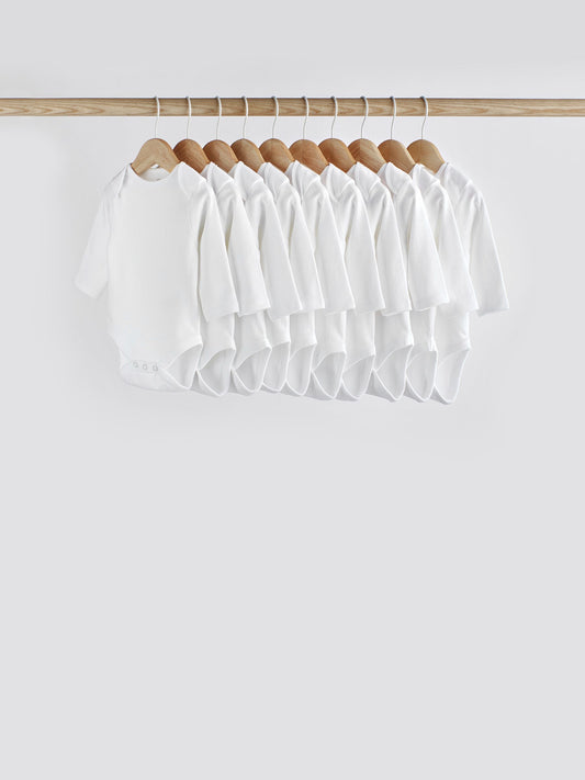 White 10 Pack Essential Baby Long Sleeve Bodysuits image 1