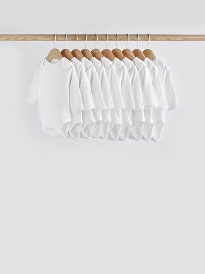White 10 Pack Essential Baby Long Sleeve Bodysuits image 1