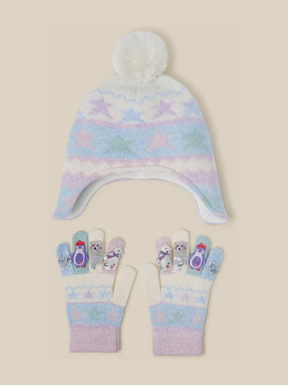 Monsoon Blue Frozen Friends Trapper Hat & Gloves Set - image 1