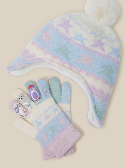 Monsoon Blue Frozen Friends Trapper Hat & Gloves Set - image 2