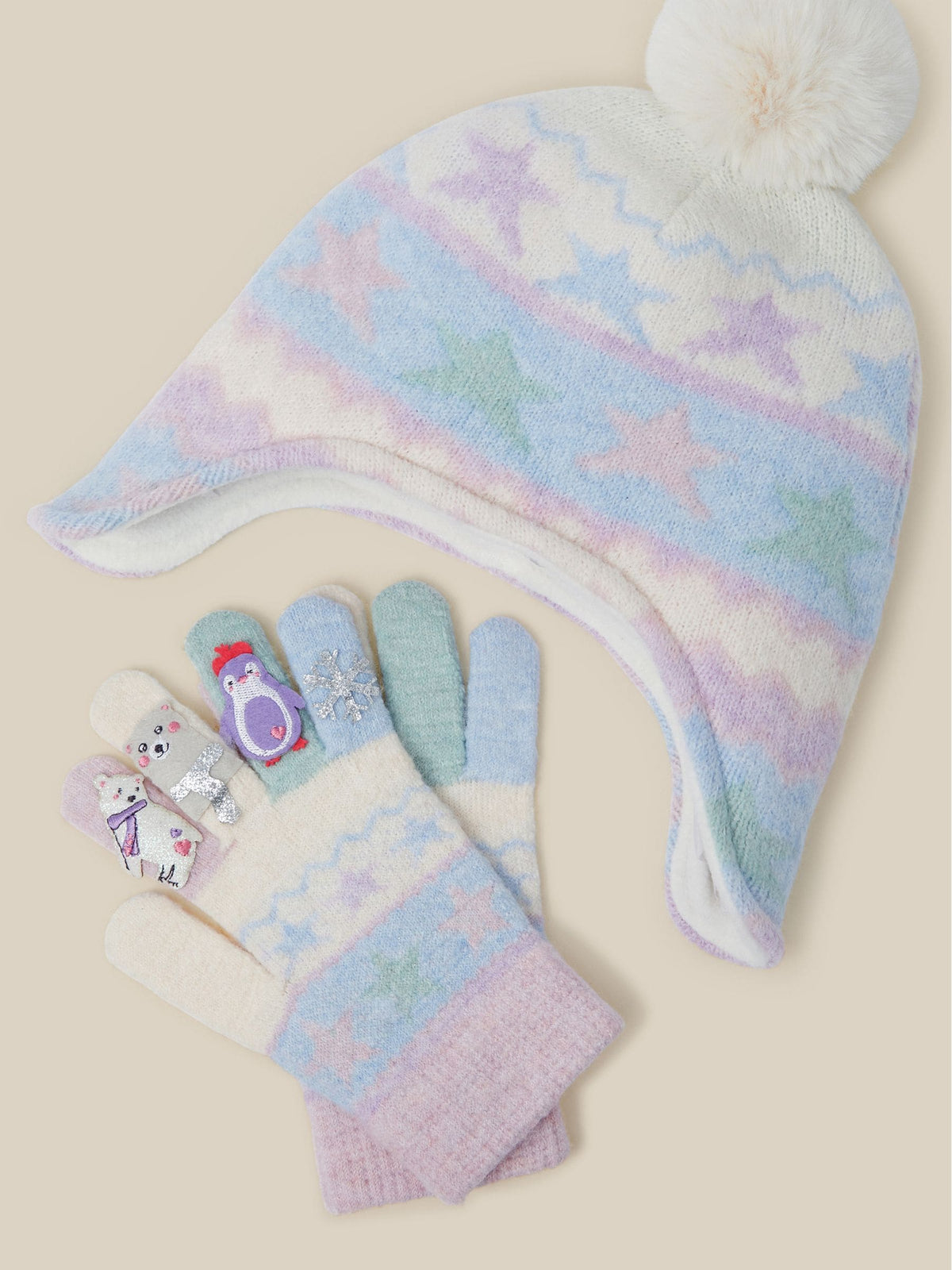 Monsoon Blue Frozen Friends Trapper Hat & Gloves Set - image 3