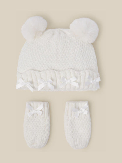 Monsoon Cream Baby Knitted Hat & Mittens Set - image 1