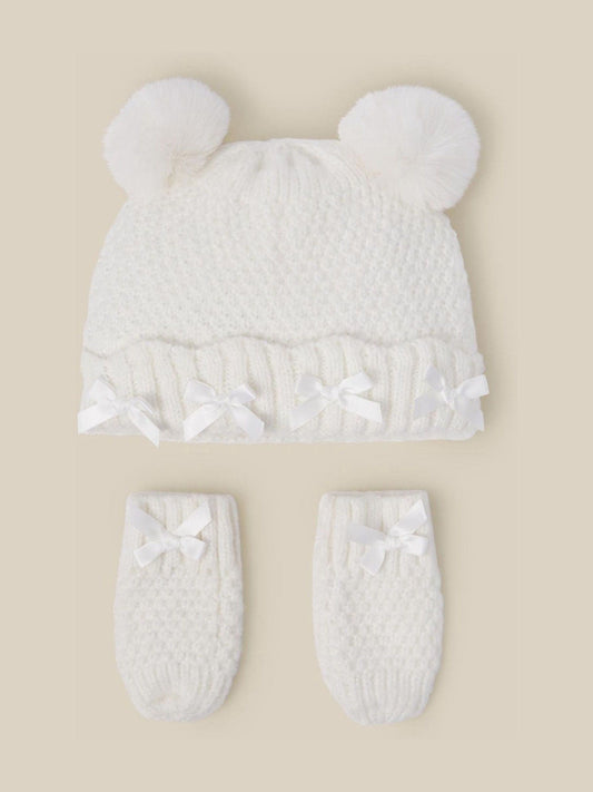 Monsoon Cream Baby Knitted Hat & Mittens Set - image 1