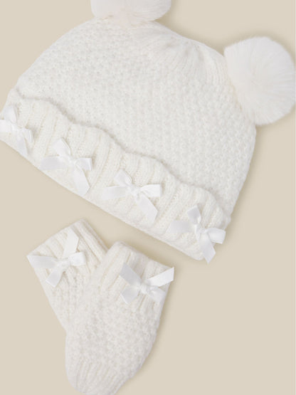 Monsoon Cream Baby Knitted Hat & Mittens Set - image 2