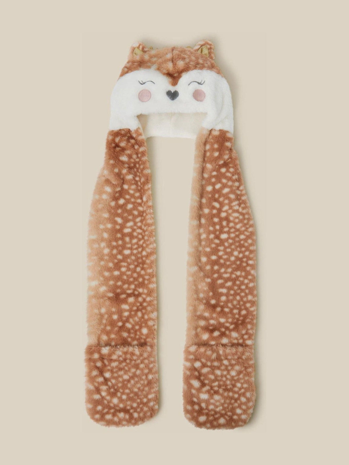 Monsoon Brown 3-In-1 Fluffy Reindeer Hat Scarf - image 1