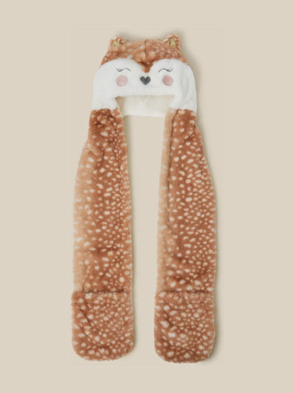 Monsoon Brown 3-In-1 Fluffy Reindeer Hat Scarf - image 1