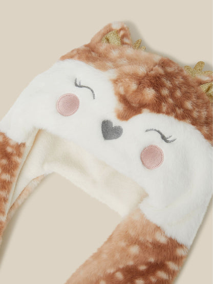 Monsoon Brown 3-In-1 Fluffy Reindeer Hat Scarf - image 2