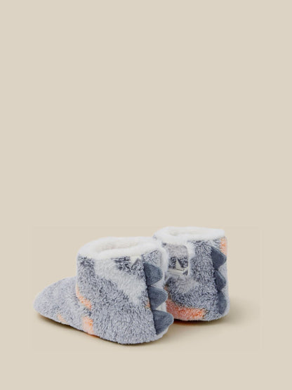Monsoon Grey Glow In The Dark Fluffy Dino Boot Slippers - image 3