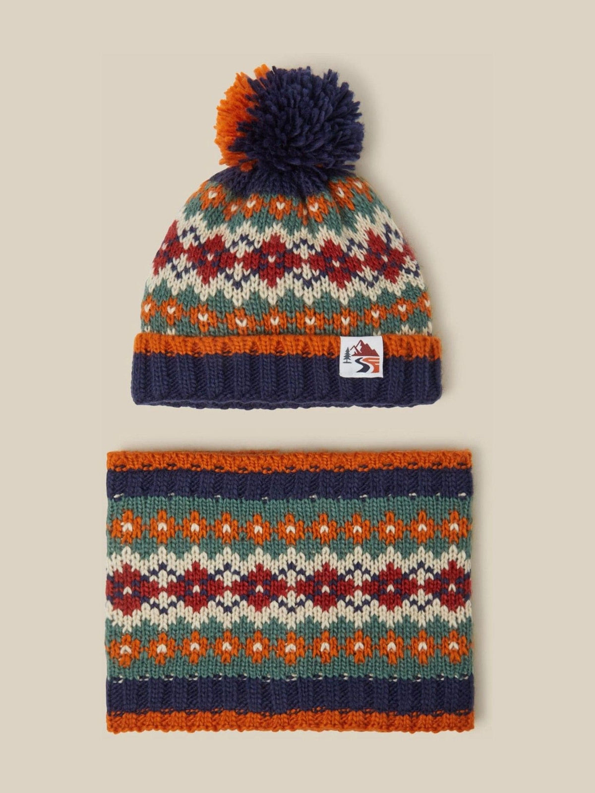Monsoon Blue Fair Isle Bobble Hat,Gloves and Scarves Set - image 1