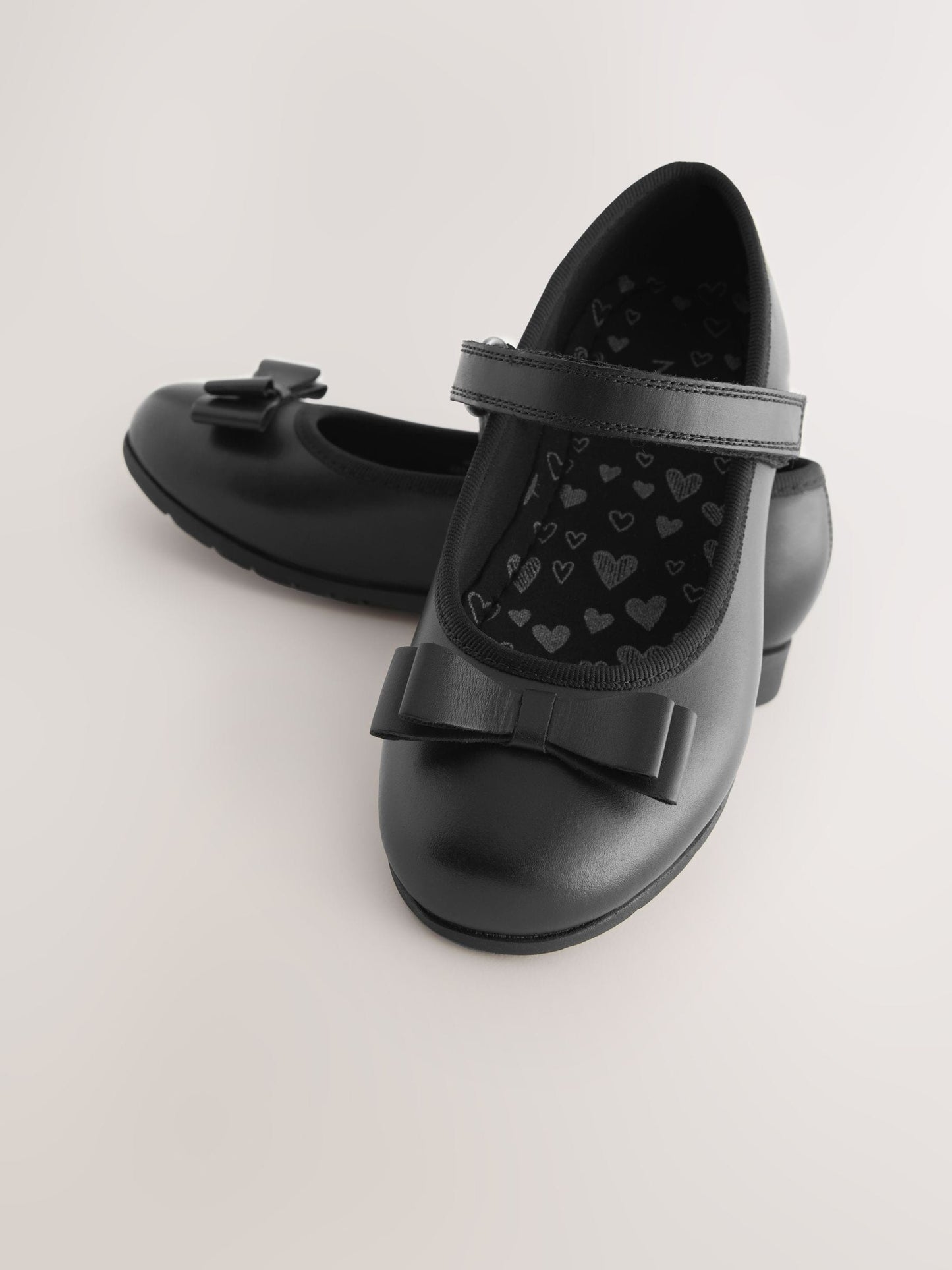 Black Matt Narrow Fit (E) School Leather Bow Mary Jane Shoes image 3