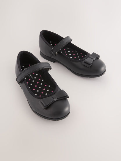 Black Matt Narrow Fit (E) School Leather Bow Mary Jane Shoes image 4