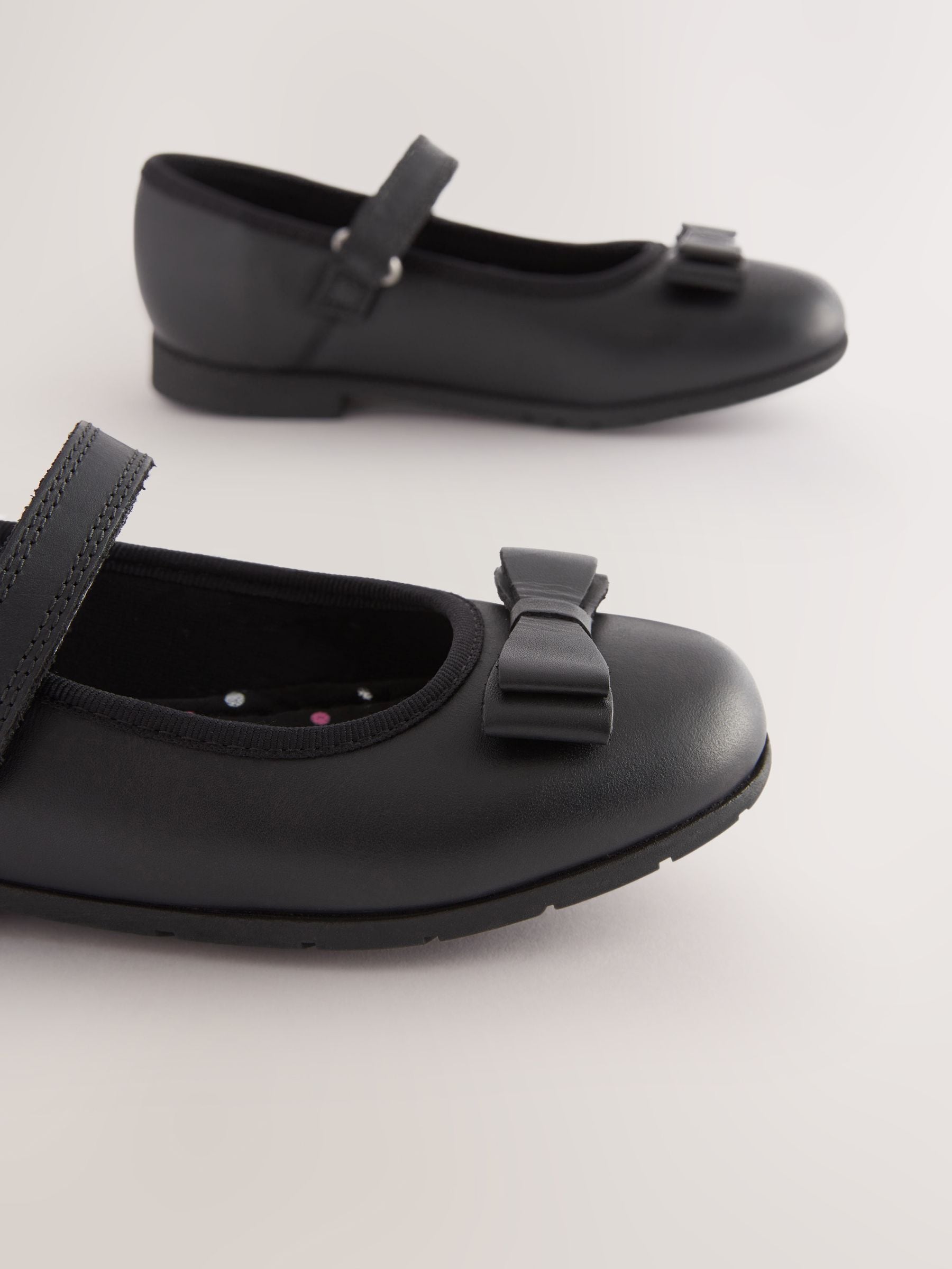 Black Matt Narrow Fit (E) School Leather Bow Mary Jane Shoes image 5