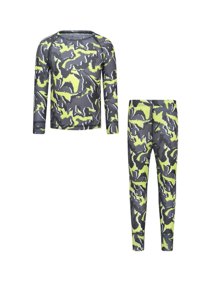 Mountain Warehouse Green Talus Printed Quick Dry Kids Baselayer-Top & Pants Set - image 1