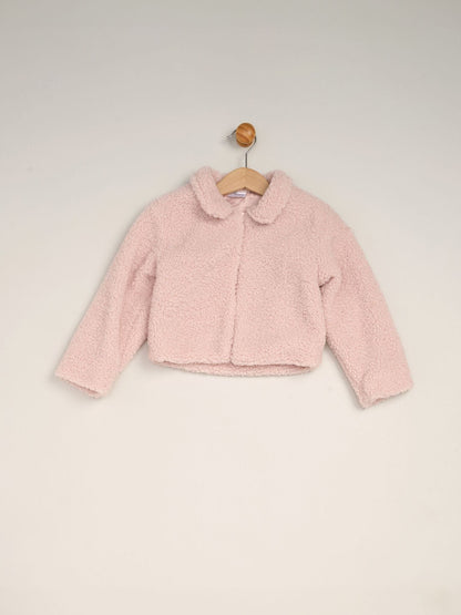 Miss Pink 3 Piece Faux Fur Jacket and Printed Dress Set with Beret - image 4