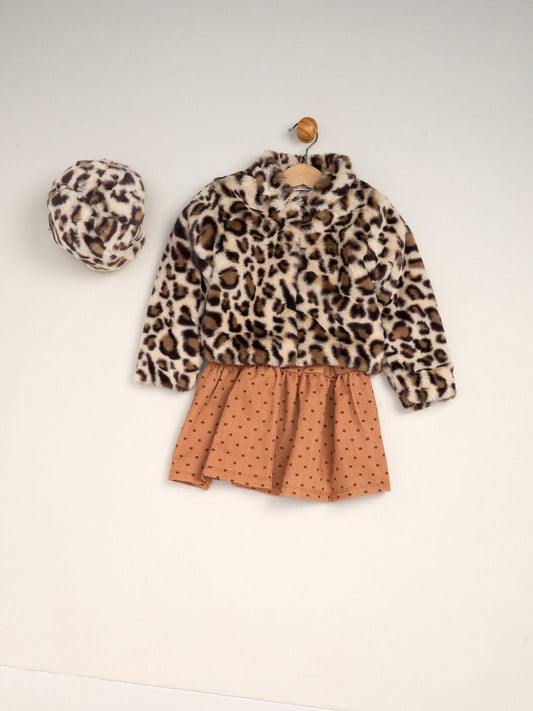 Miss Brown Fur Jacket and Dress Outfit Set - image 1