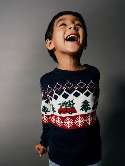 Name It Blue Car Print Christmas Jumper - image 1