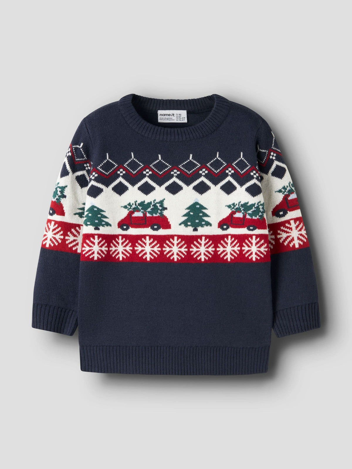 Name It Blue Car Print Christmas Jumper - image 3