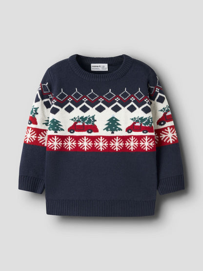 Name It Blue Car Print Christmas Jumper - image 3