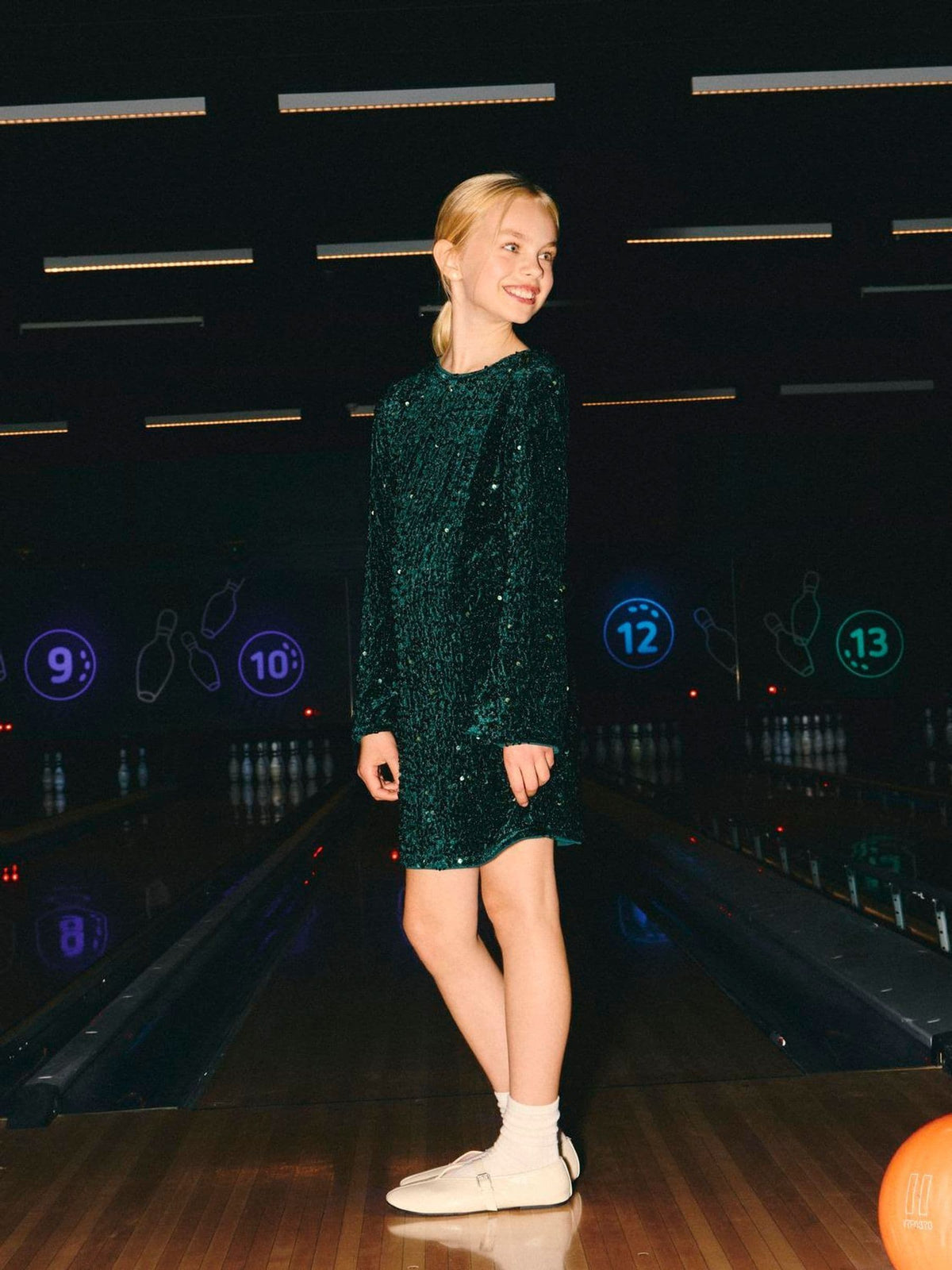Name It Green Sequin Dress With Velvet Bow back Detail - image 2