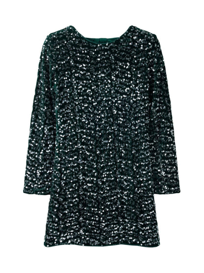 Name It Green Sequin Dress With Velvet Bow back Detail - image 3