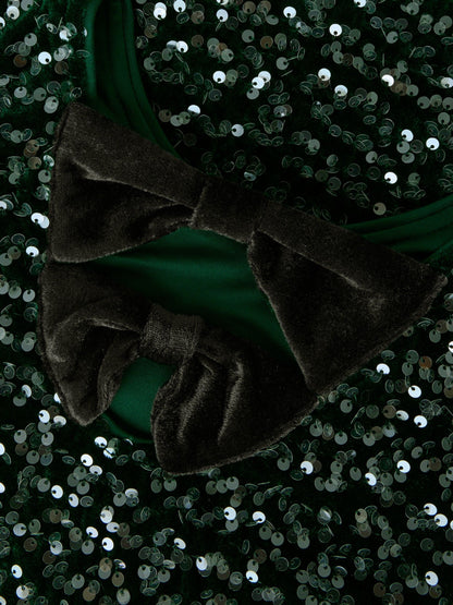 Name It Green Sequin Dress With Velvet Bow back Detail - image 5