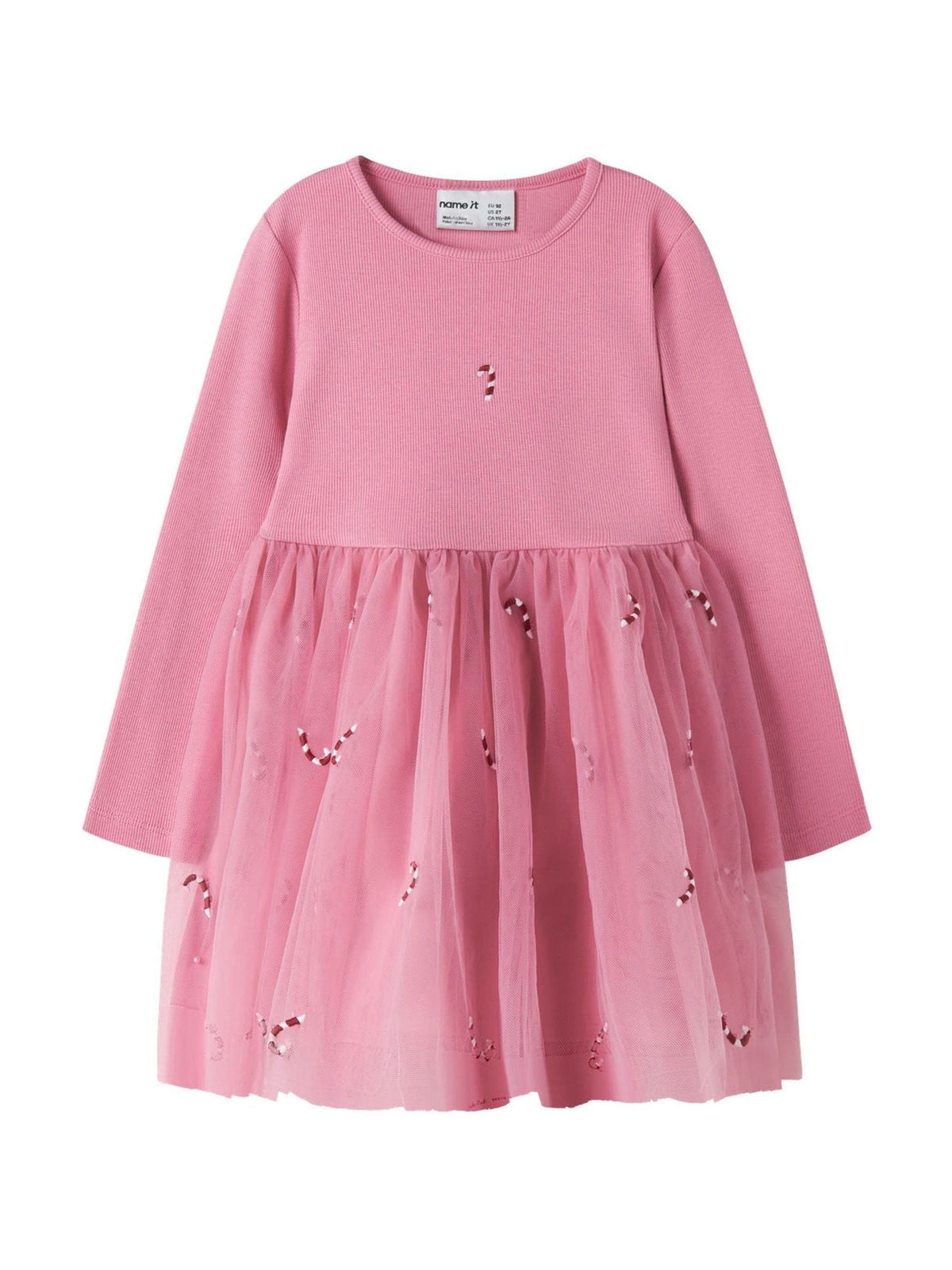 Name It Pink Candy Cane Christmas Tulle Dress - image 1