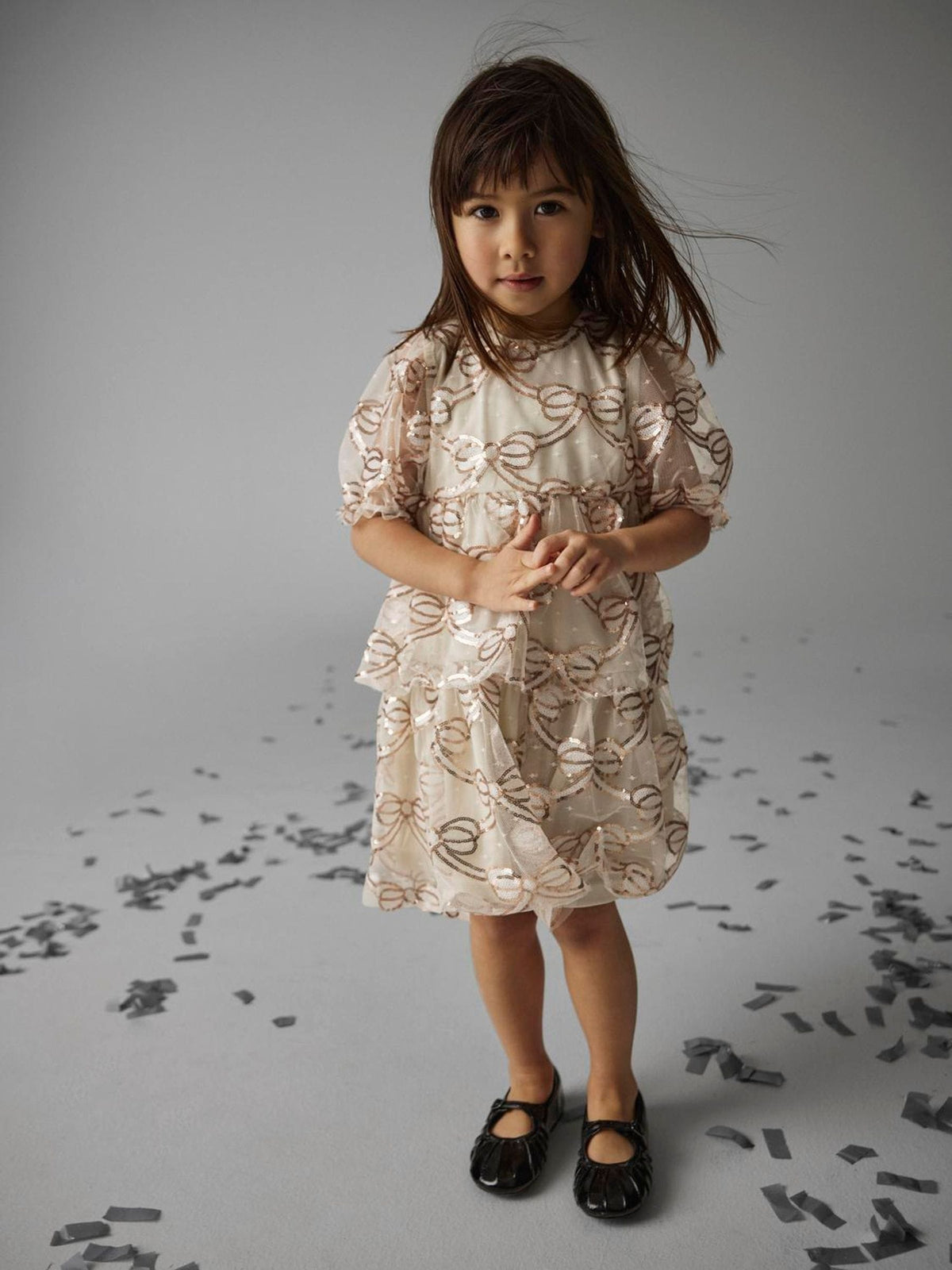 Name It Cream Sequin Teired Occasion Dress - image 1