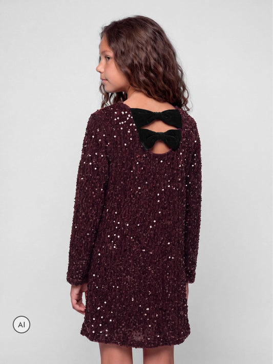 Name It Burgundy Red Sequin Dress With Velvet Bow back Detail - image 1
