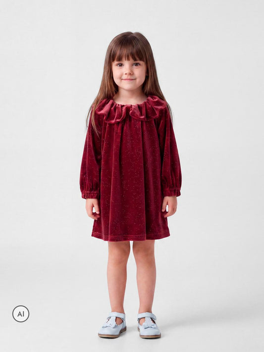 Name It Red Glittery Velvet Peter Pan Collar Dress - image 1