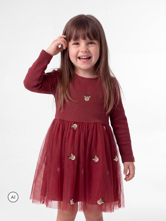 Name It Red Reindeer Christmas Tulle Dress - image 1