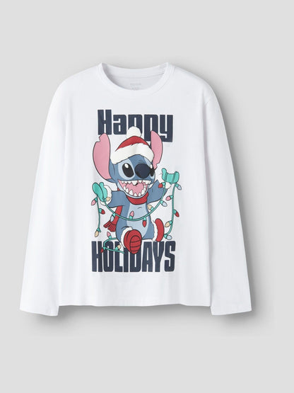 Name It White Disney Stitch Long Sleeve Christmas Top - image 1