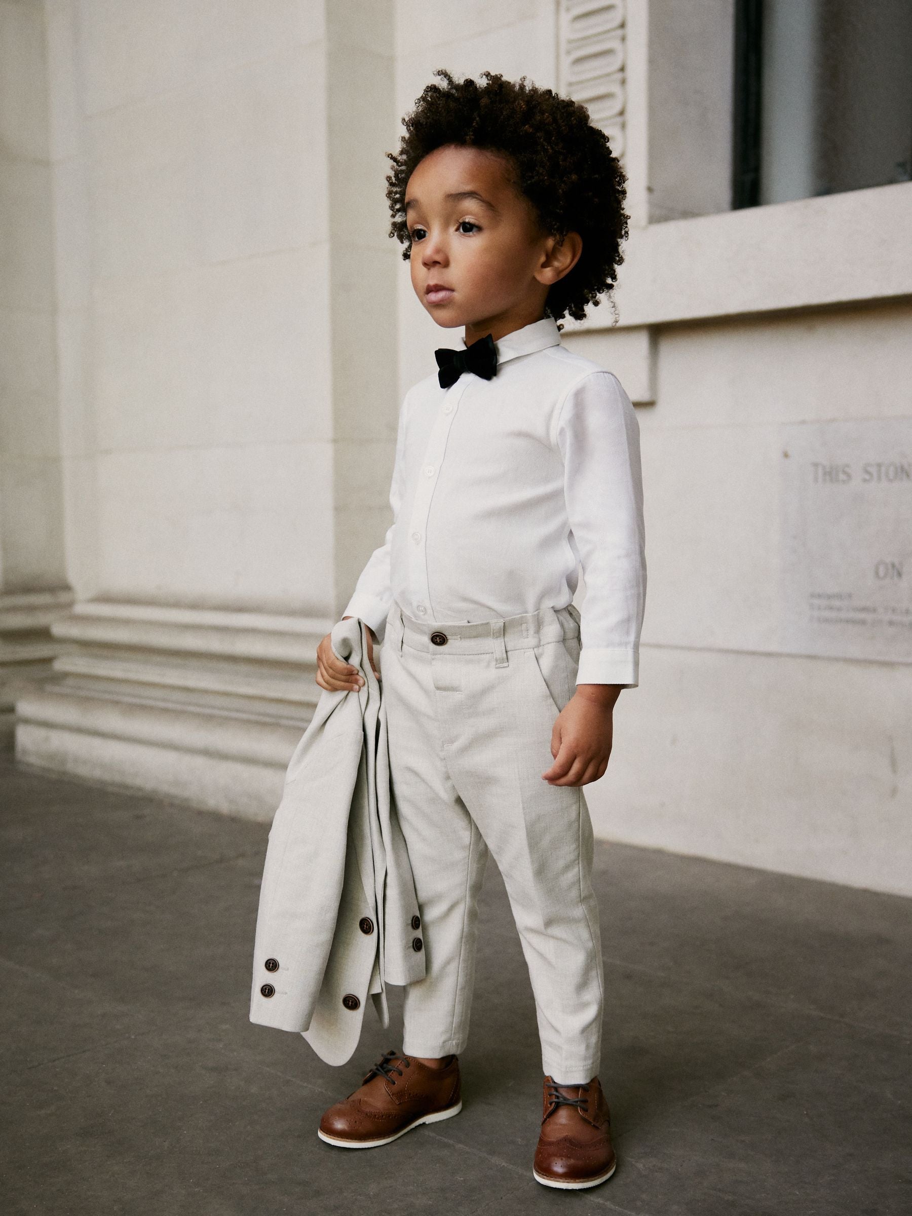 Neutral Blazer Shirt Trousers and Bow Tie Set (3mths-9yrs) image 2