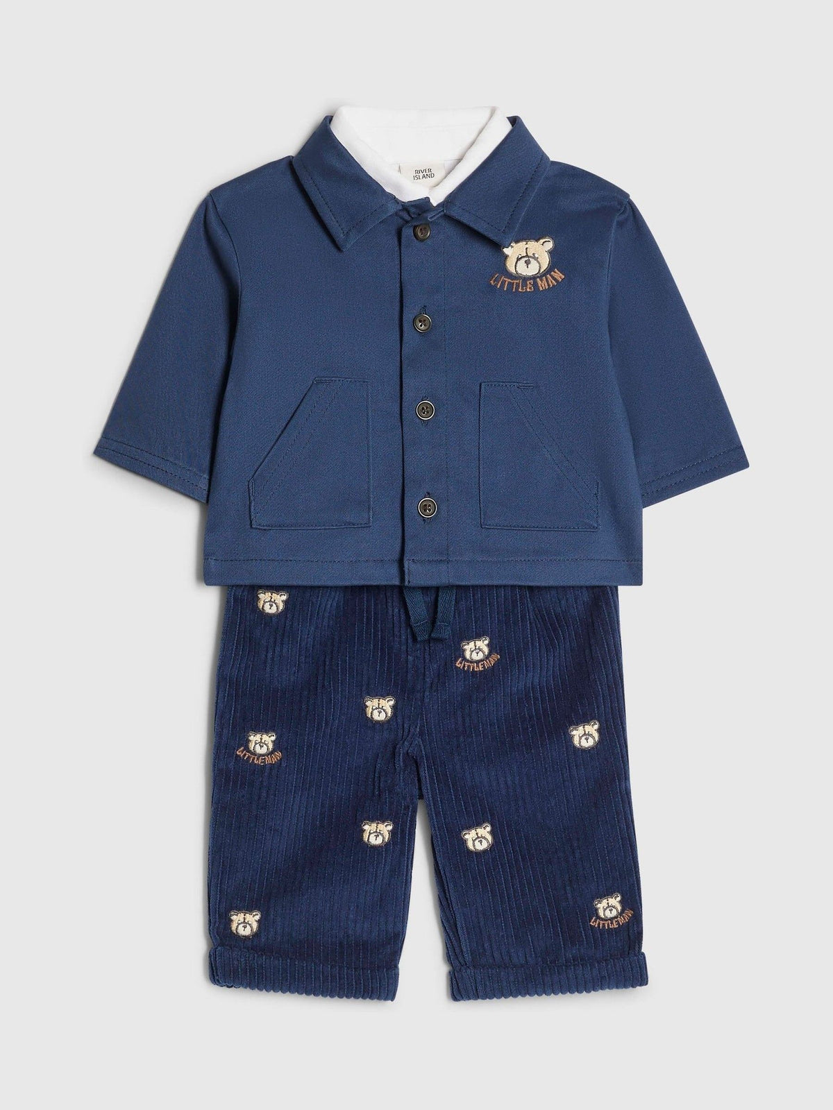 River Island Blue Bear Shacket Polo & Trousers 3 Pack Set - image 1