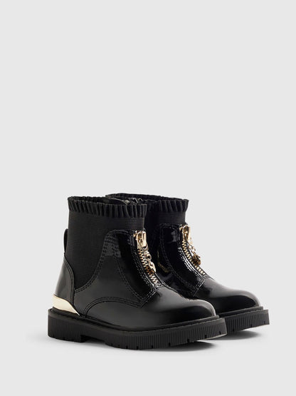 River Island Black Frill Front Zip Boots - image 3