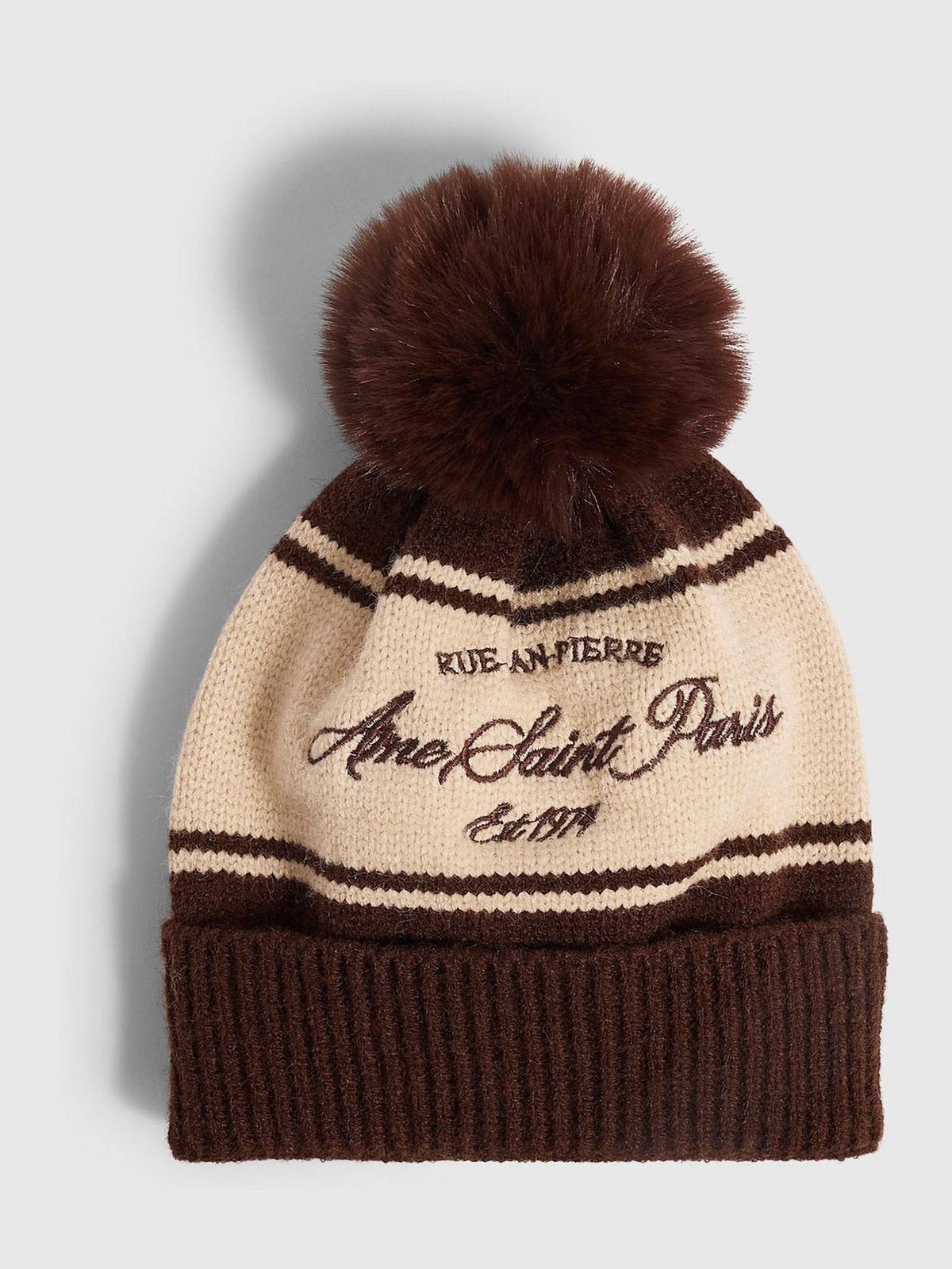 River Island Natural Colour Blocked Pom Beanie - image 1