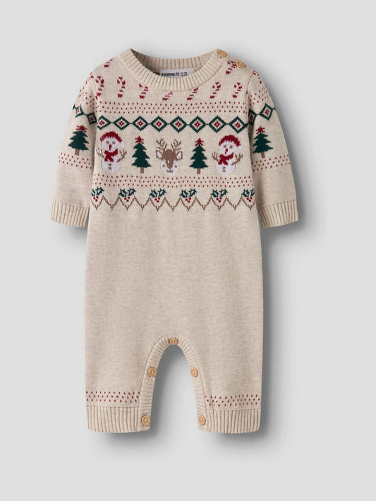 Name It Cream Baby Knitted Christmas Romper - image 1