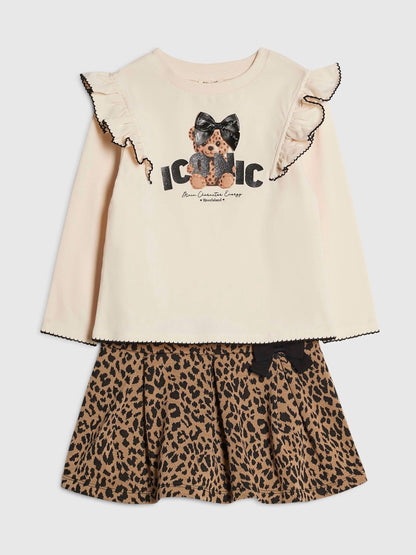 River Island White Iconic Bear Top & Leopard Skirt Set - image 1