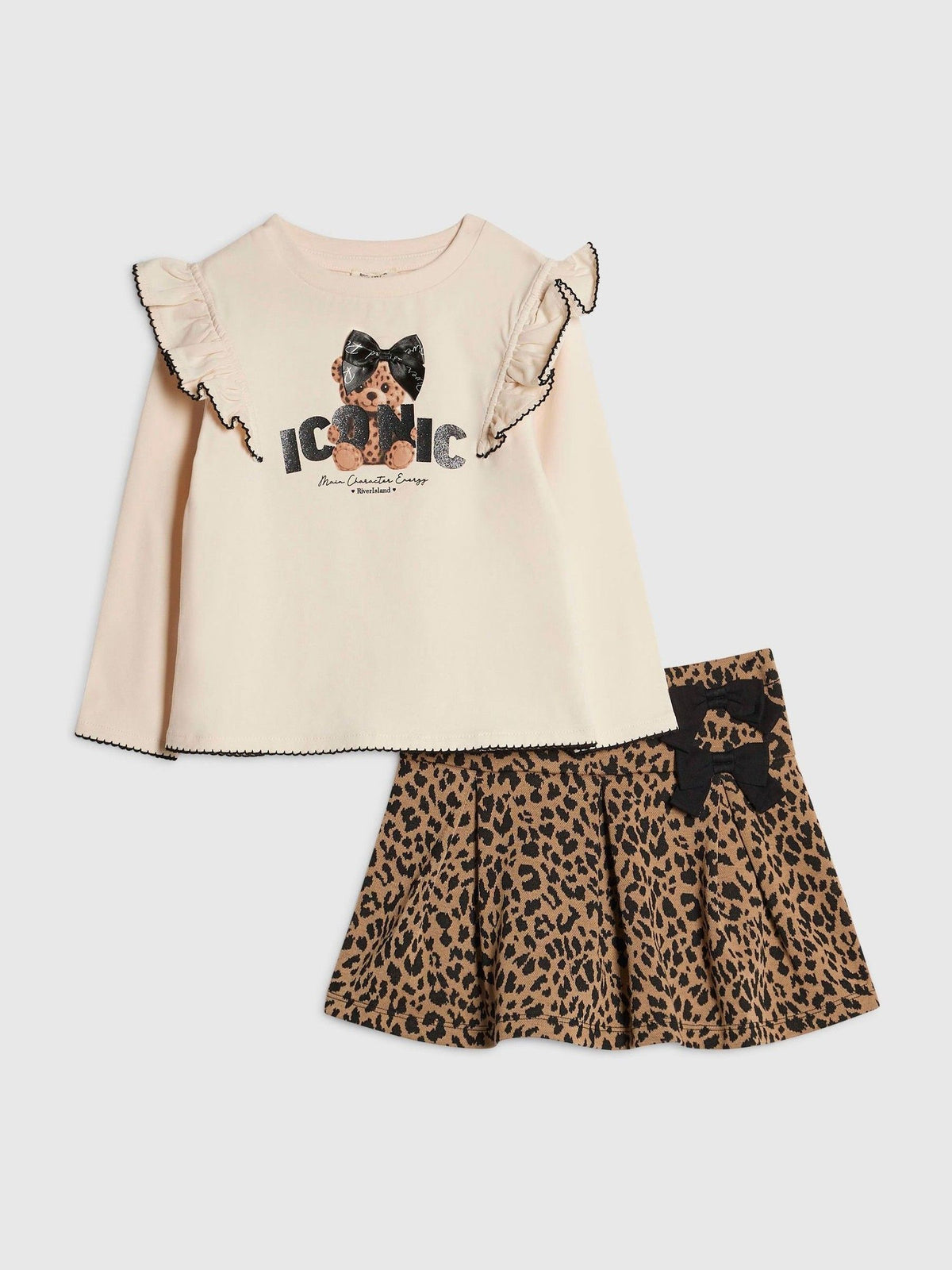 River Island White Iconic Bear Top & Leopard Skirt Set - image 2