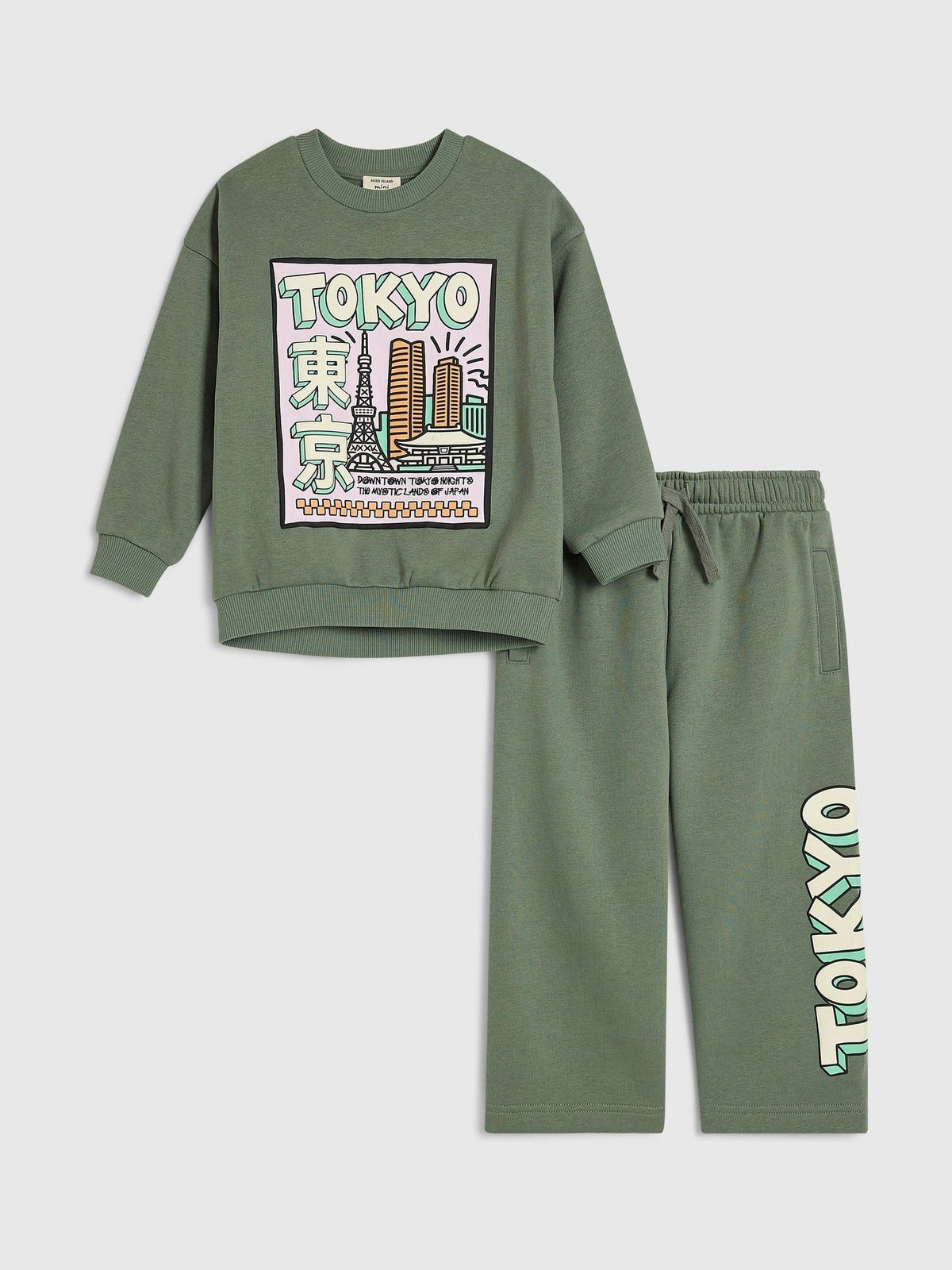 River Island Green Tokyo Cartoon Sweatshirt & Joggers Set - image 1